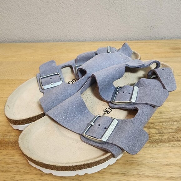 Birkenstock Arizona Sandals Womens Size 6 39 Purple Suede Two Strap Slides - Picture 6 of 11